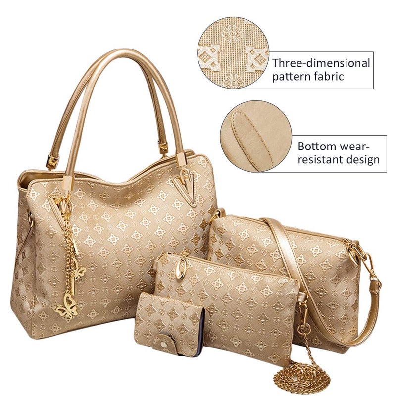 Pahajim PU Leather Handbag Shoulder Tote Bag Wallets Top Handle Satchel Purse for Women Butterfly Accessories Set 4pcs (gold) - Image 4